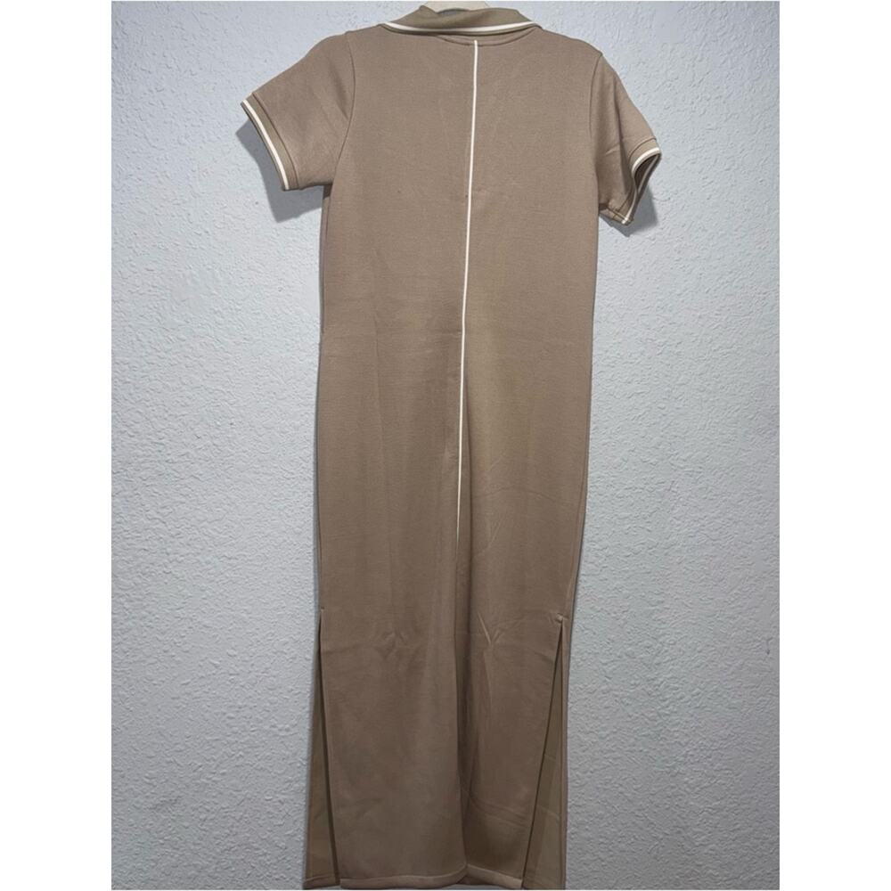 NWT Spanx Air Essentials Short Sleeve Polo Dress Ashwood Small Tan Midi Preppy - Picture 3 of 6